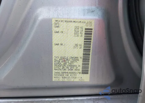 2015 Nissan Altima 2.5 S z USA, uszkodzony, nr VIN 1N4AL3AP9FN400178